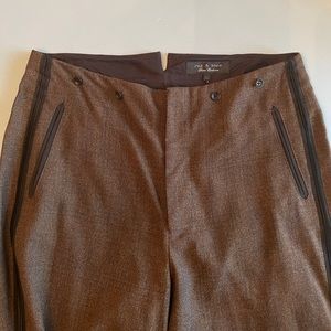 Rag & Bone (store exclusive) wool trousers size 10, brown w. black piping